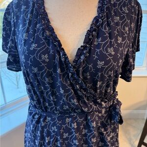 LOFT Dark Blue Floral Midi Dress